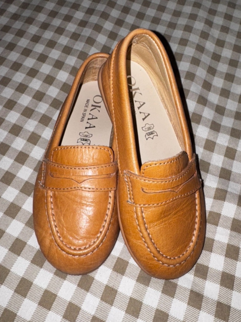 Kids Tan Leather Loafers - Classic Slip-On Shoes
